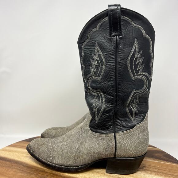 Tony Lama Men’s Size 10 E(Wide) Shrunken Bull Shoulder Gray/Black Cowboy Boots - Picture 3 of 12